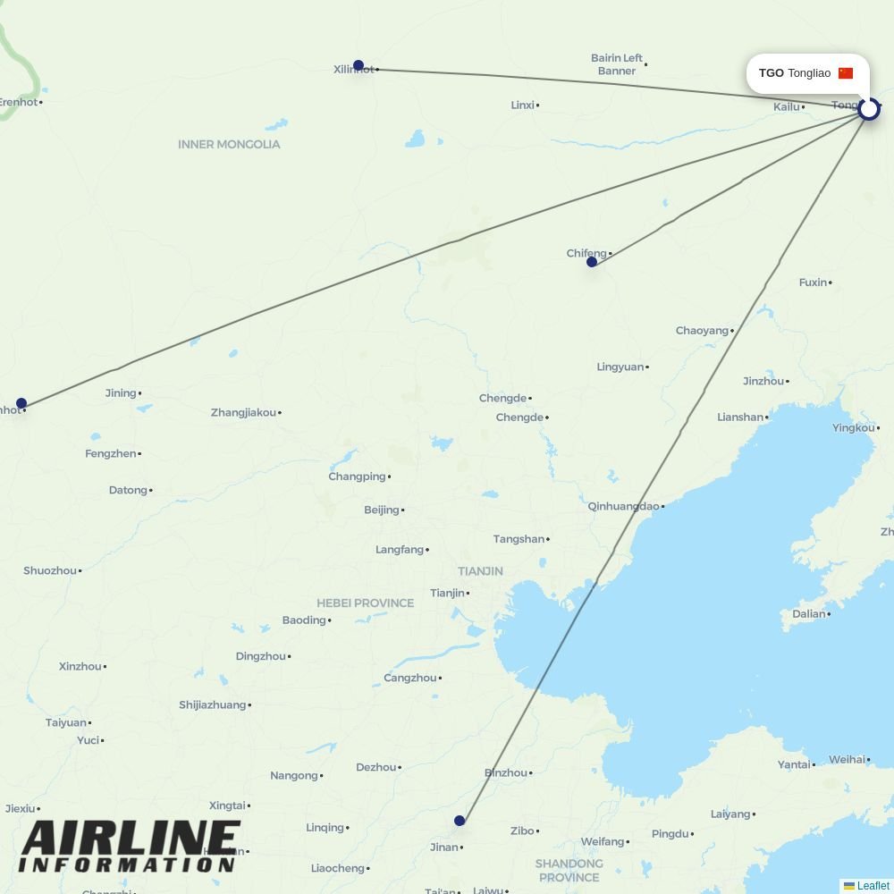 Tianjin Airlines routes from TGO
