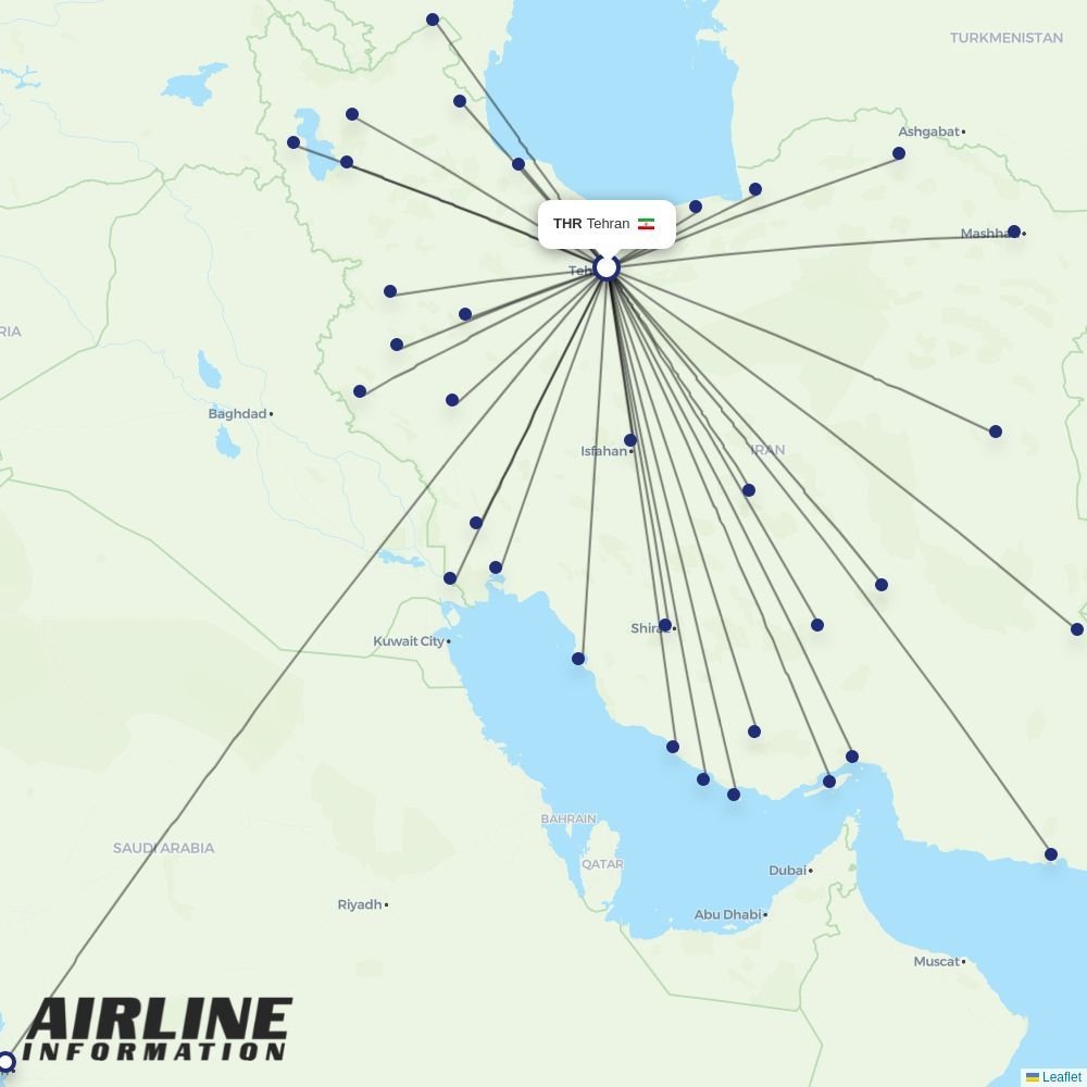 Iran Aseman Airlines routes from THR