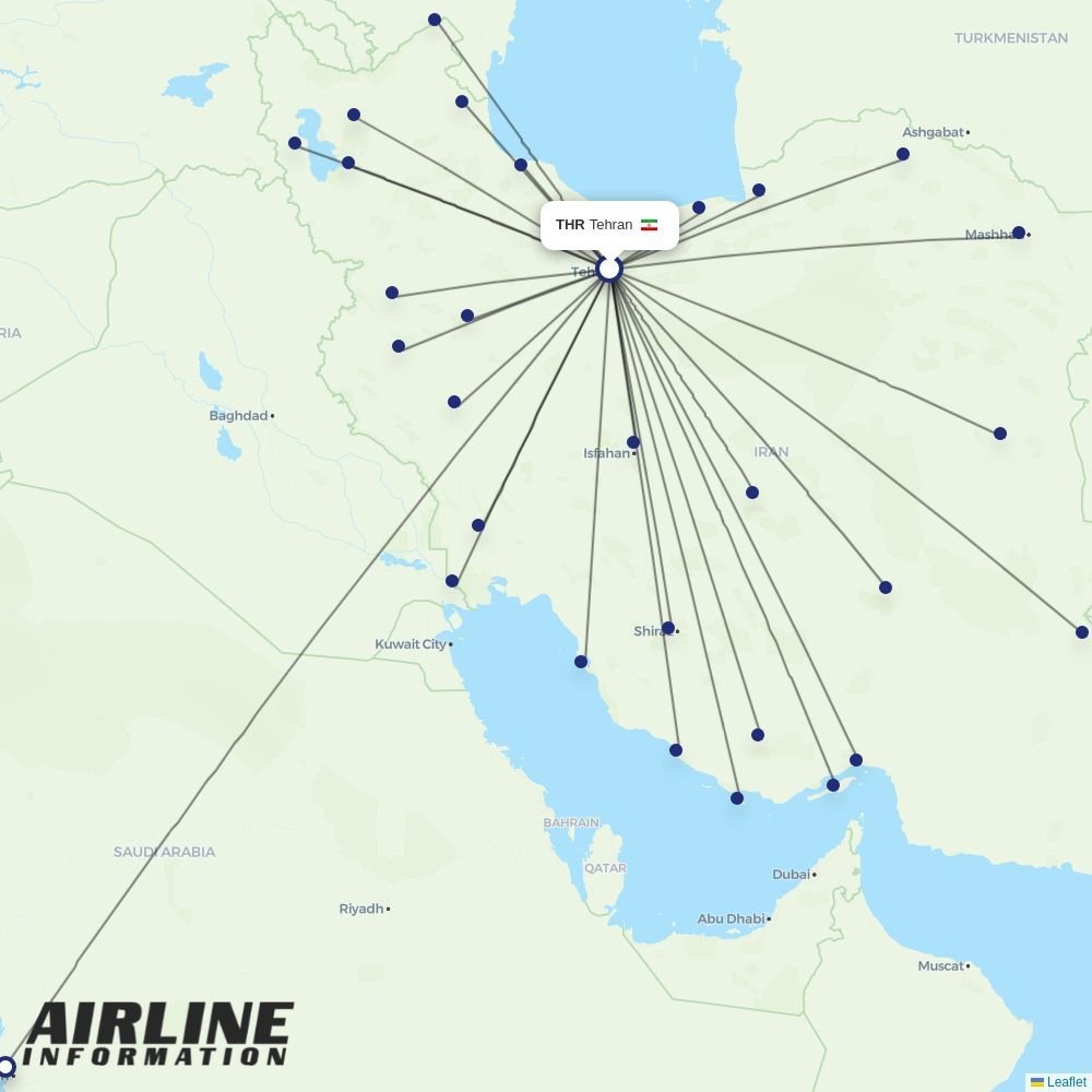 Iran Air routes from THR