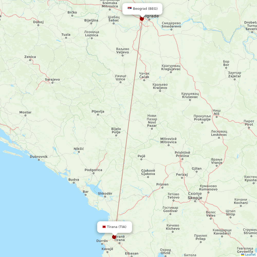 Air Serbia at TIA route map