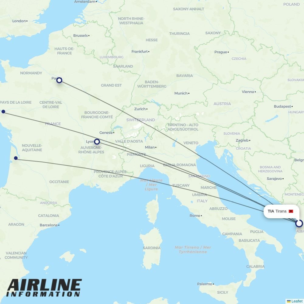 Transavia France routes from TIA