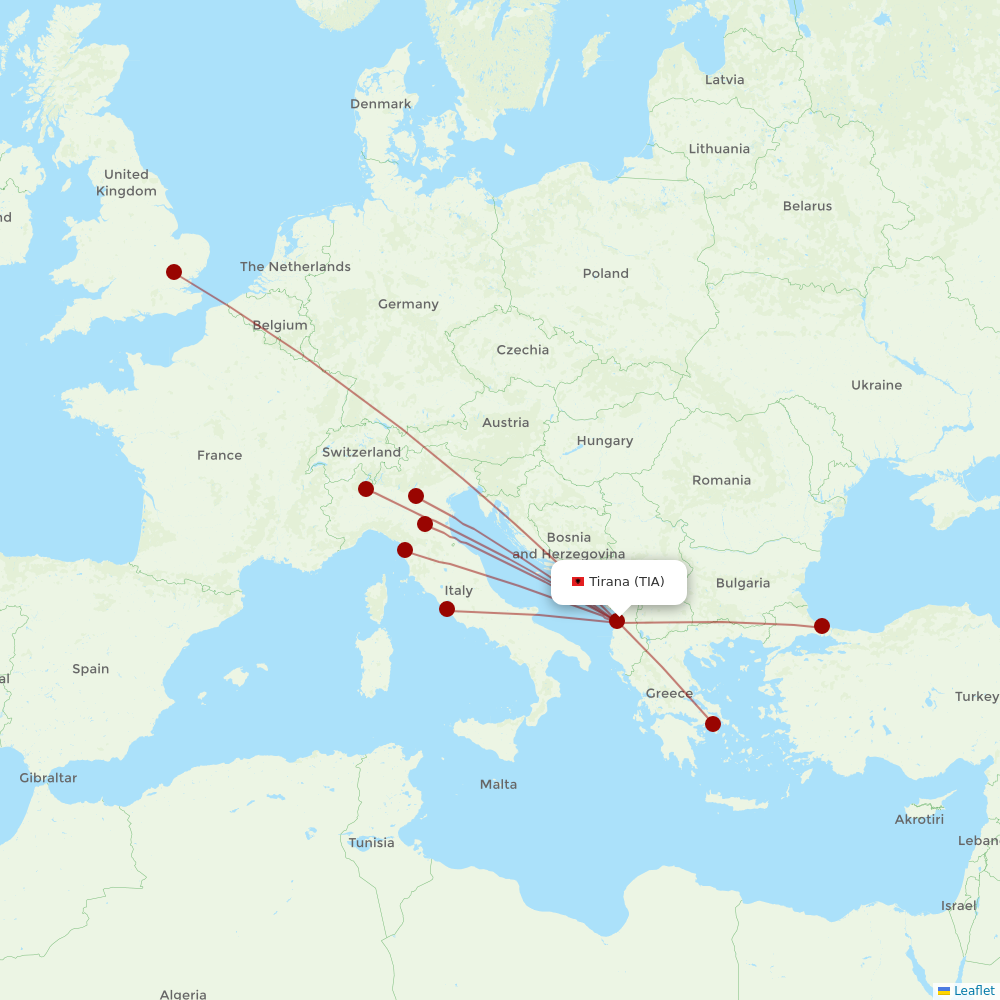 Air Albania at TIA route map