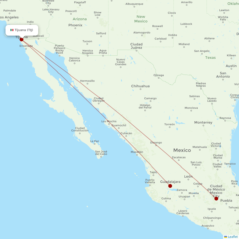 Aeromexico at TIJ route map