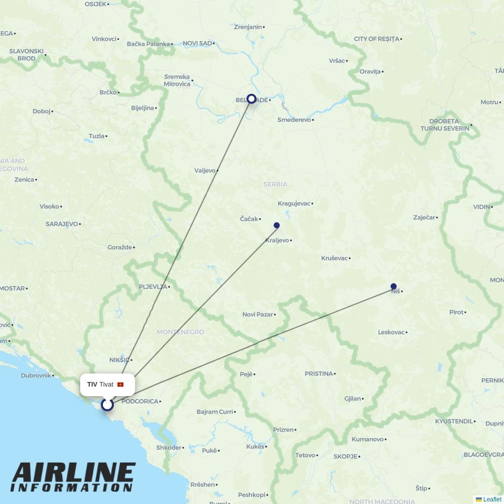 Air Serbia routes from TIV
