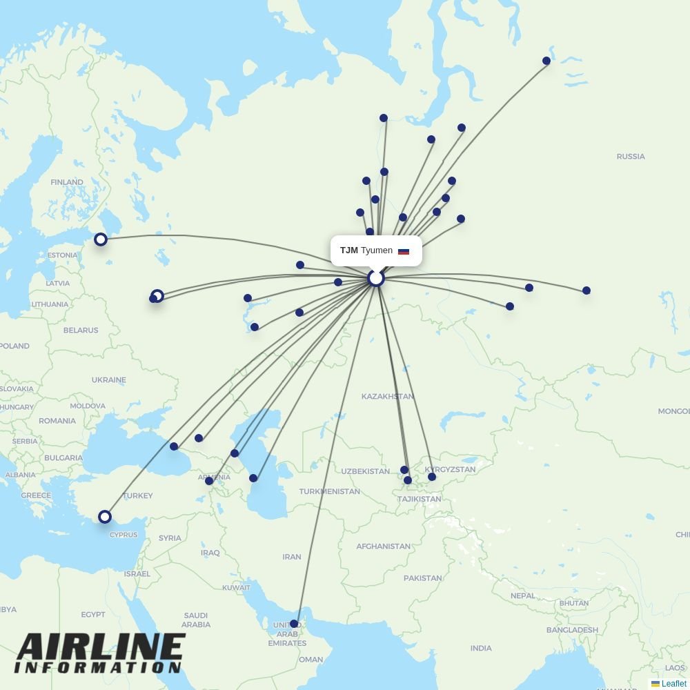 UTair routes from TJM