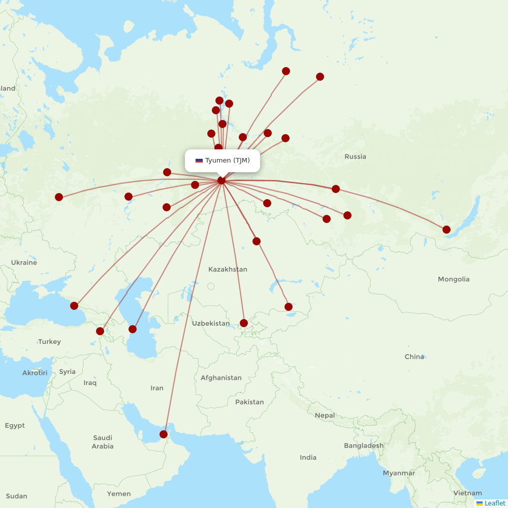 UTair at TJM route map