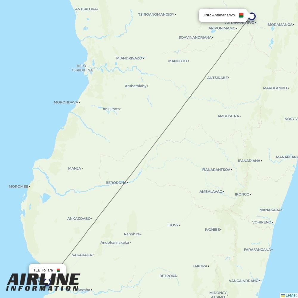 Madagascar Airlines routes from TLE