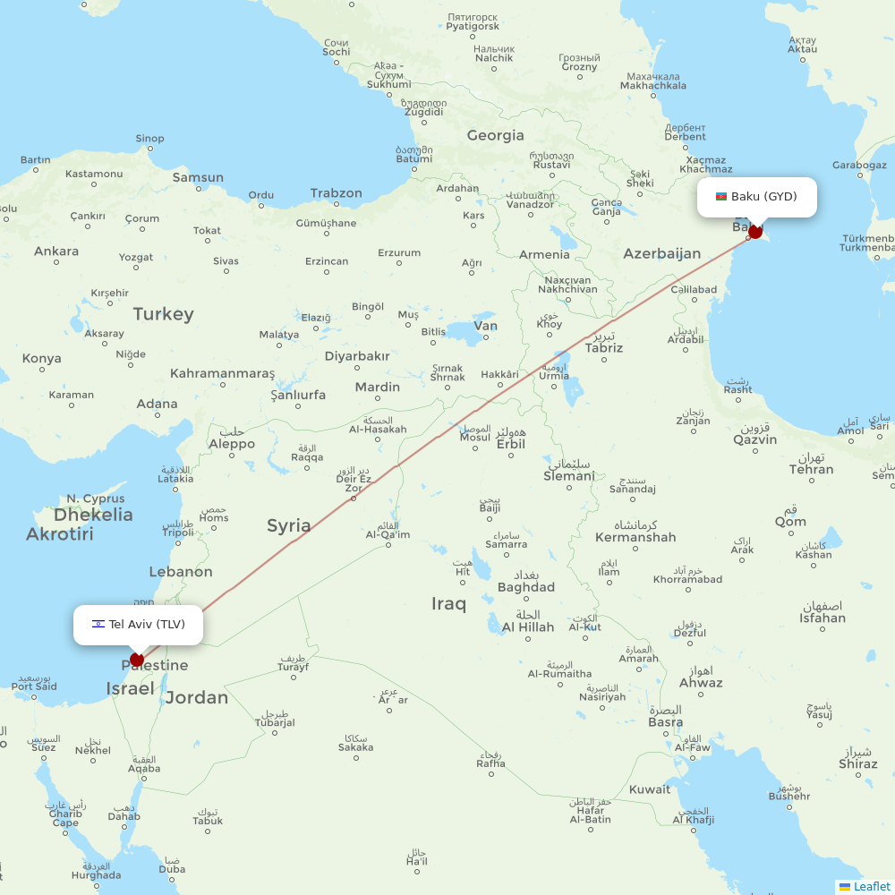 AZAL Azerbaijan Airlines at TLV route map