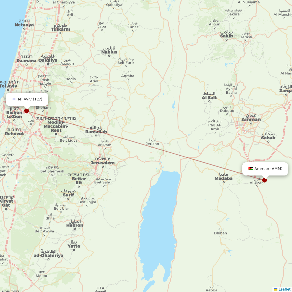Royal Jordanian at TLV route map