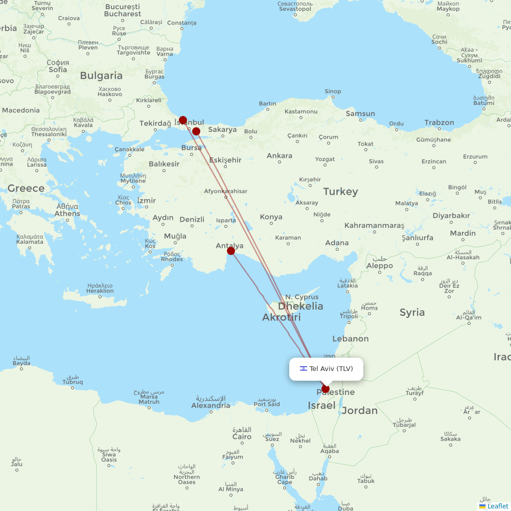 Turkish Airlines at TLV route map