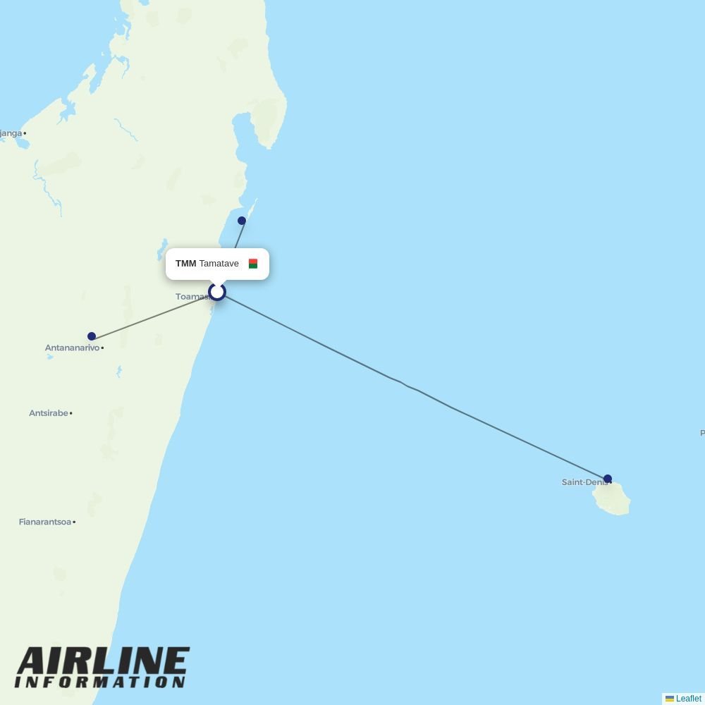 Madagascar Airlines routes from TMM
