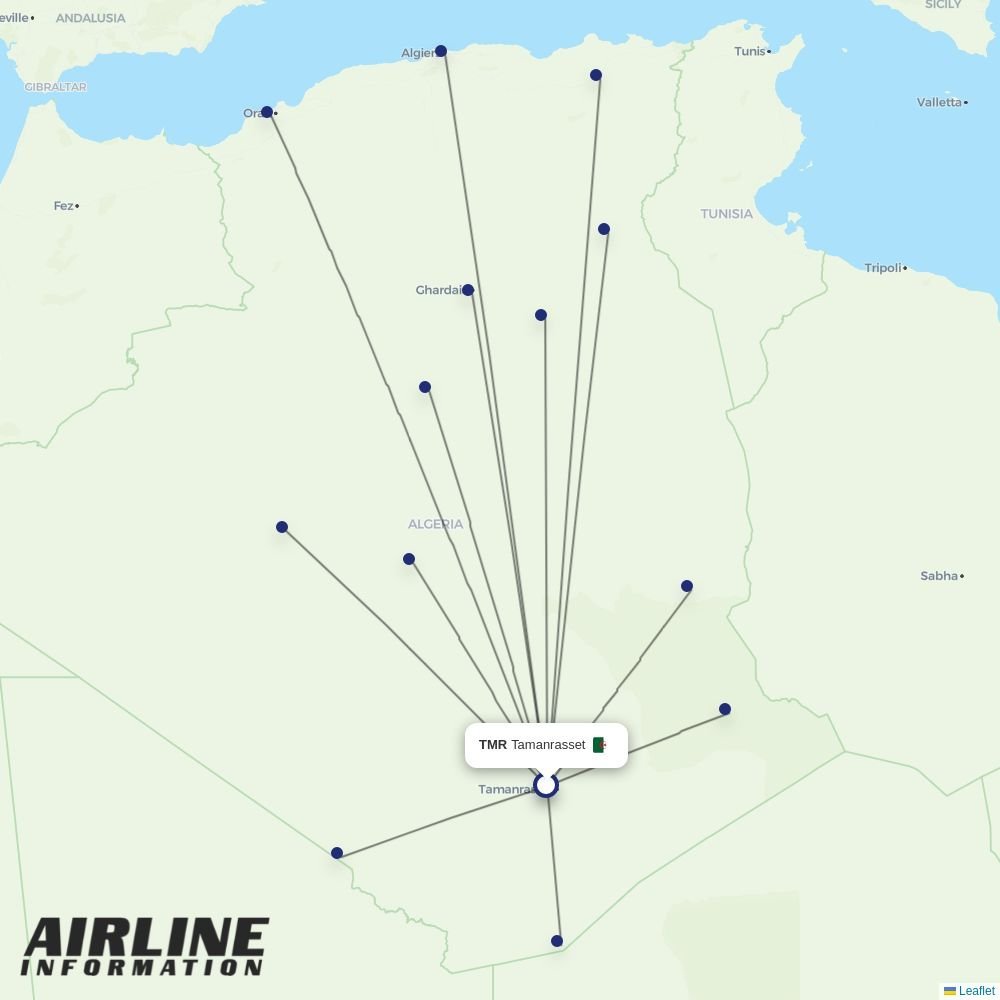 Air Algerie routes from TMR