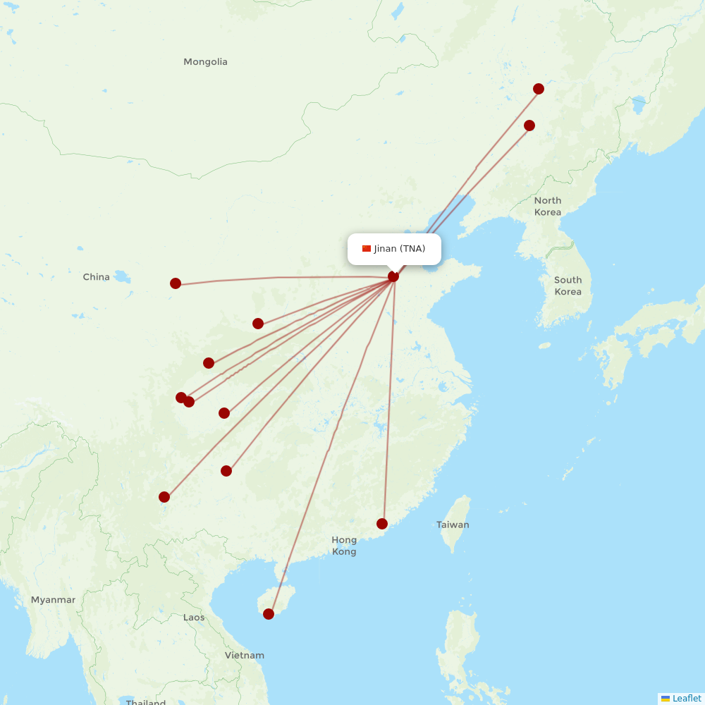 Sichuan Airlines at TNA route map