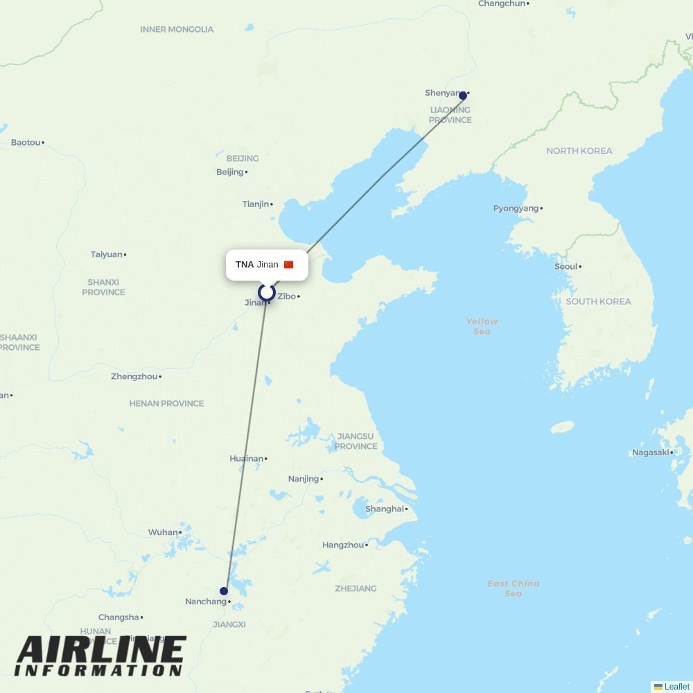 Jiangxi Airlines routes from TNA