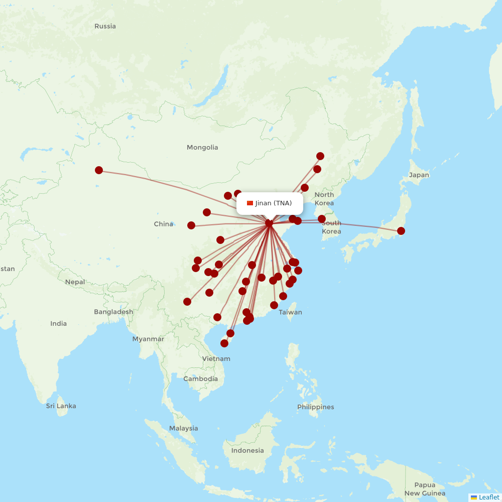 Shandong Airlines at TNA route map