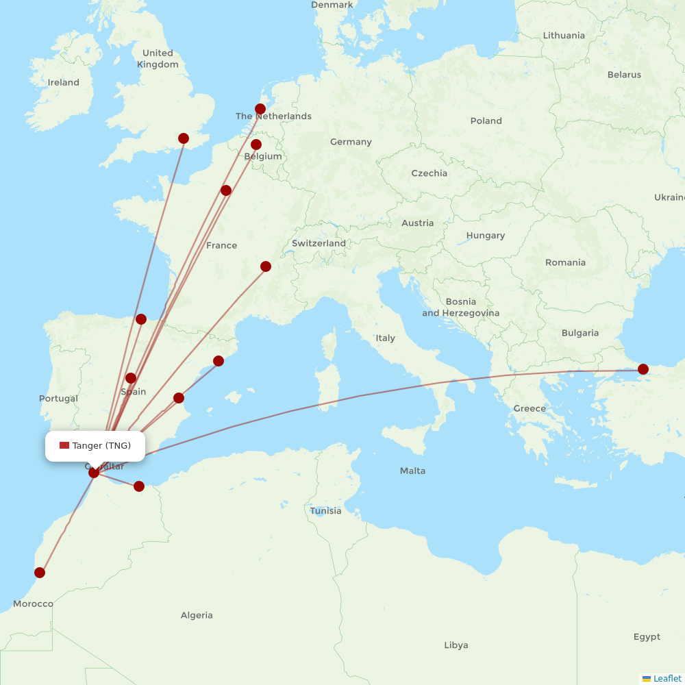 Air Arabia Maroc at TNG route map