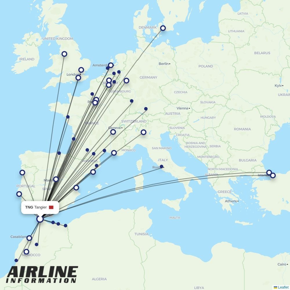 easyJet routes from TNG