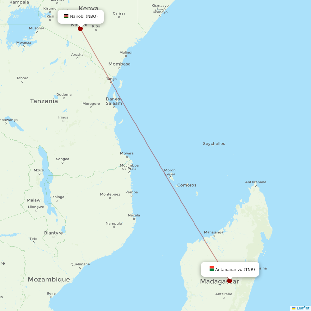 Kenya Airways at TNR route map