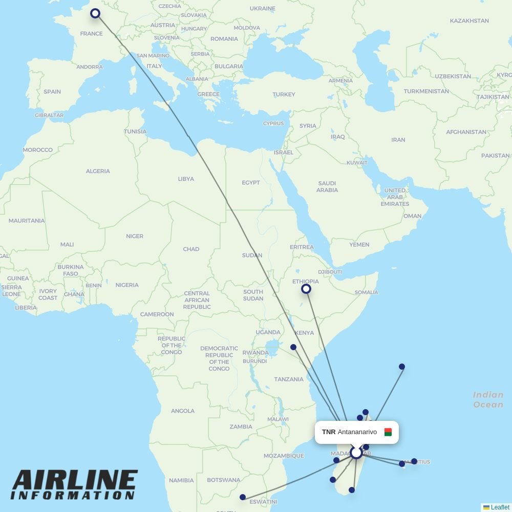 Madagascar Airlines routes from TNR