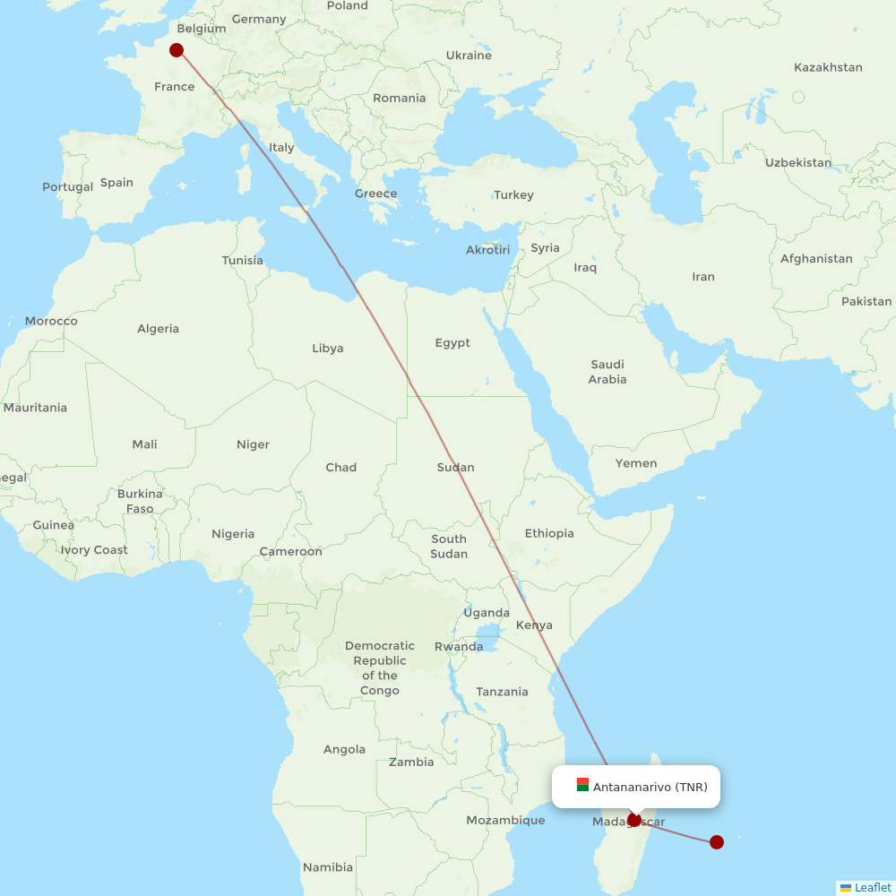 Air Madagascar at TNR route map