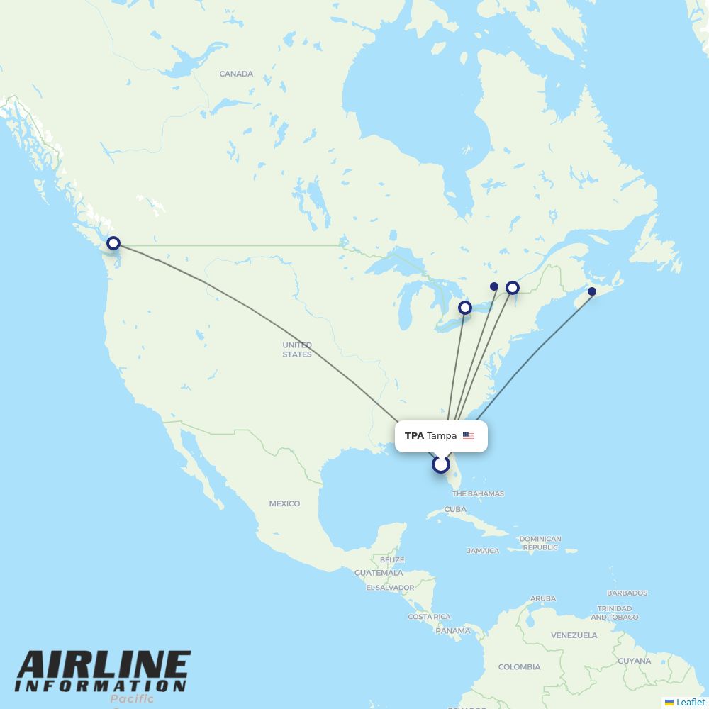 Air Canada routes from TPA