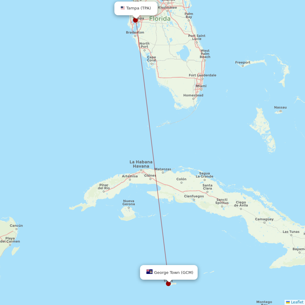 Cayman Airways at TPA route map