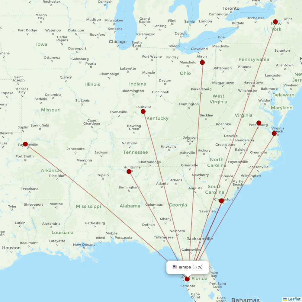 Breeze Airways at TPA route map