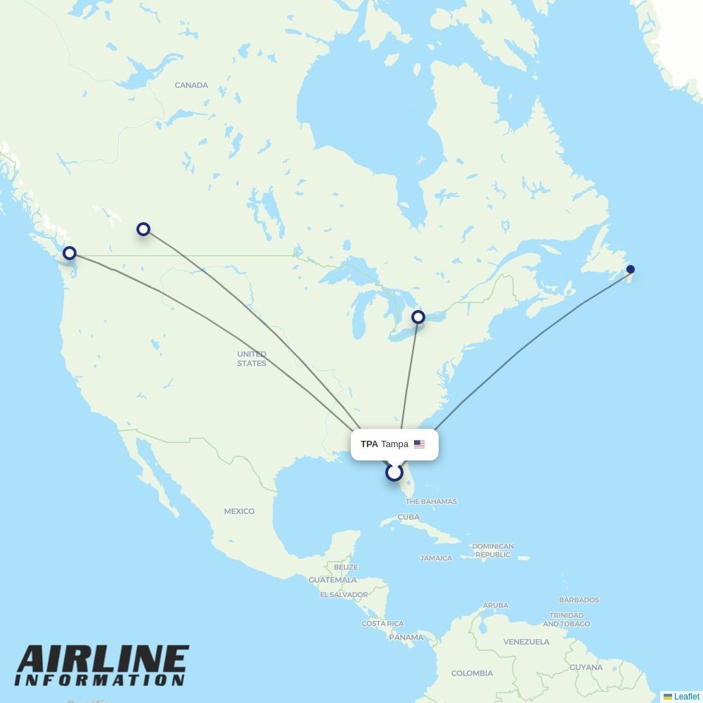 WestJet routes from TPA