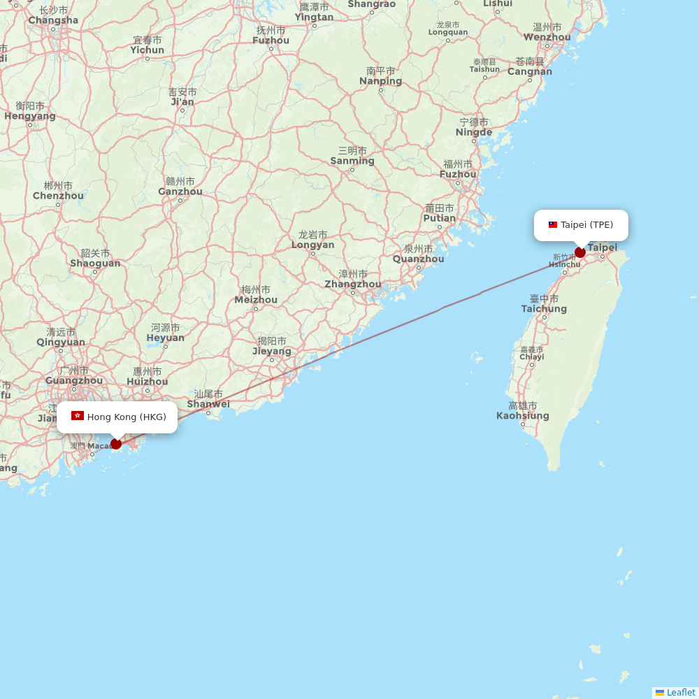 Hong Kong Airlines at TPE route map