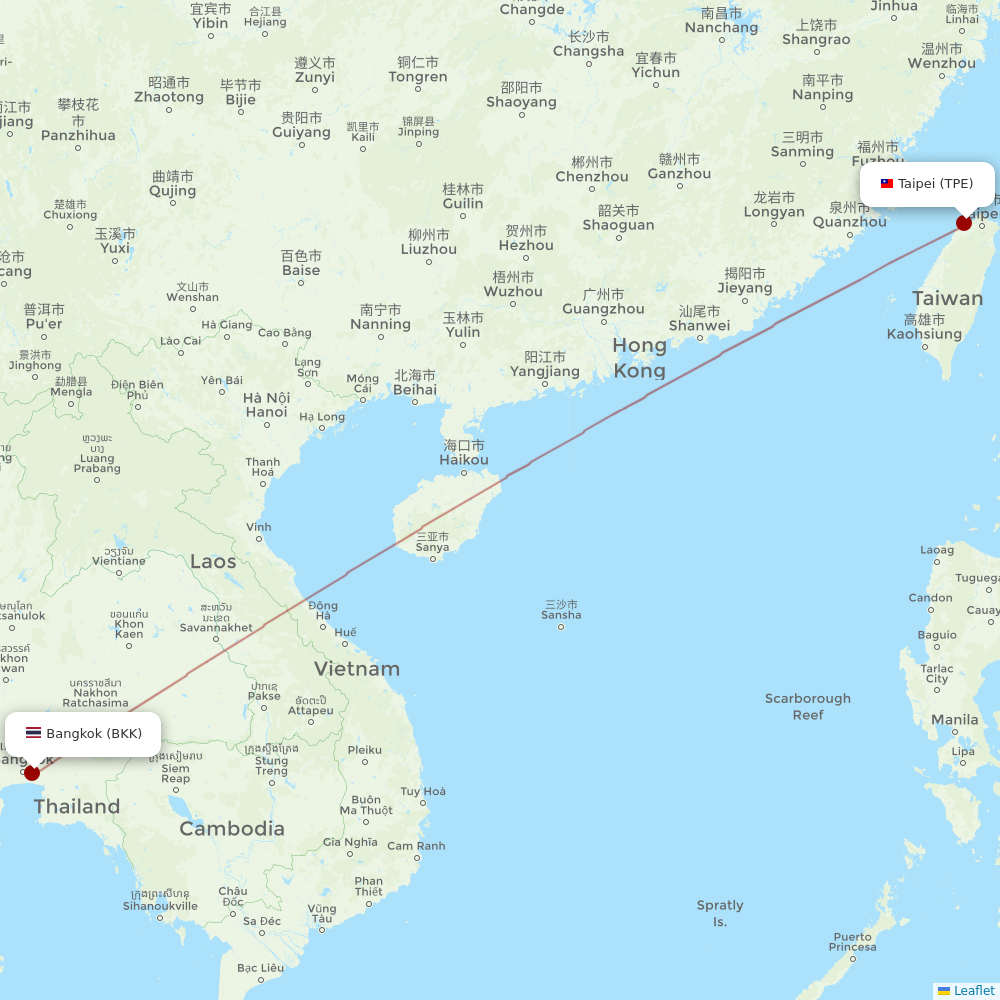 Thai Airways at TPE route map