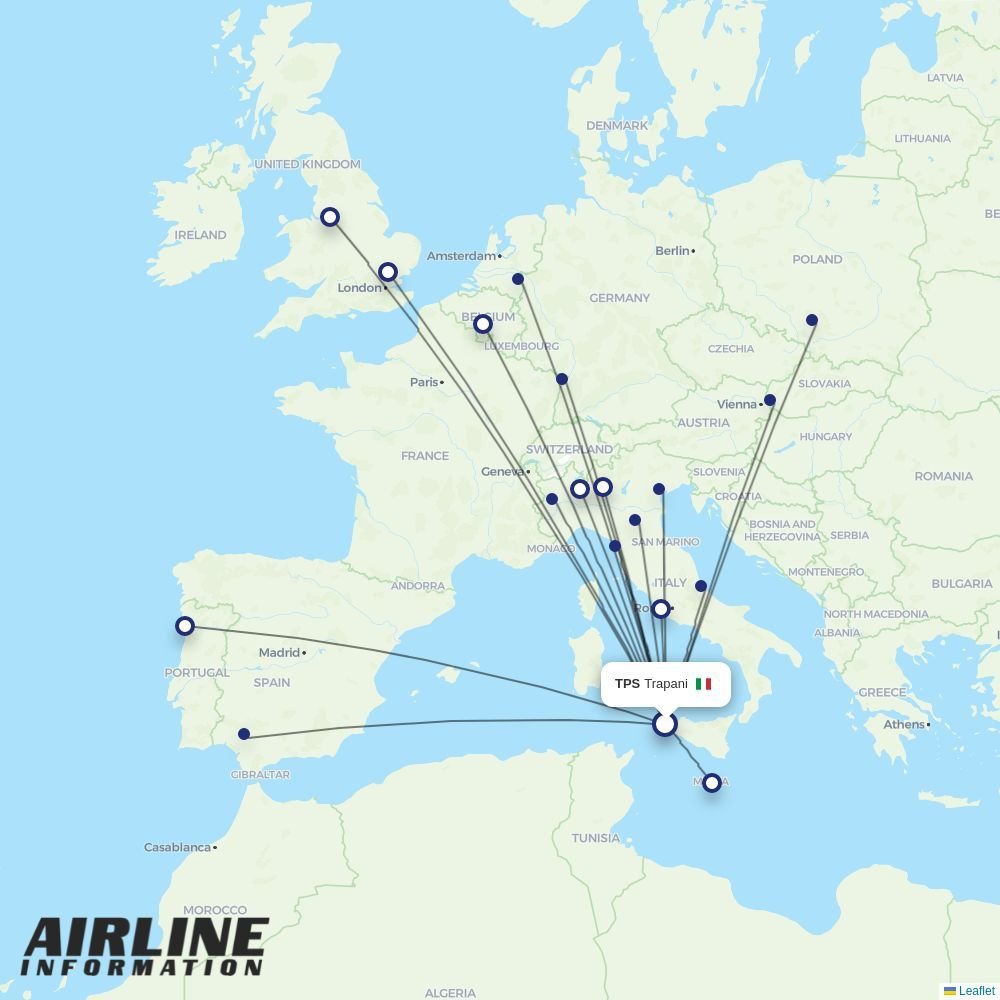 Ryanair routes from TPS