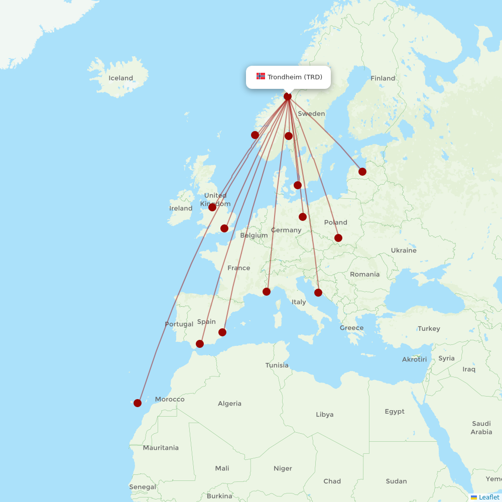Norwegian Air at TRD route map