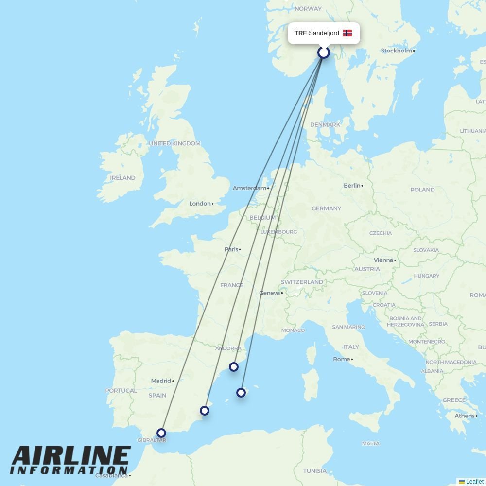 Norwegian Air Sweden routes from TRF
