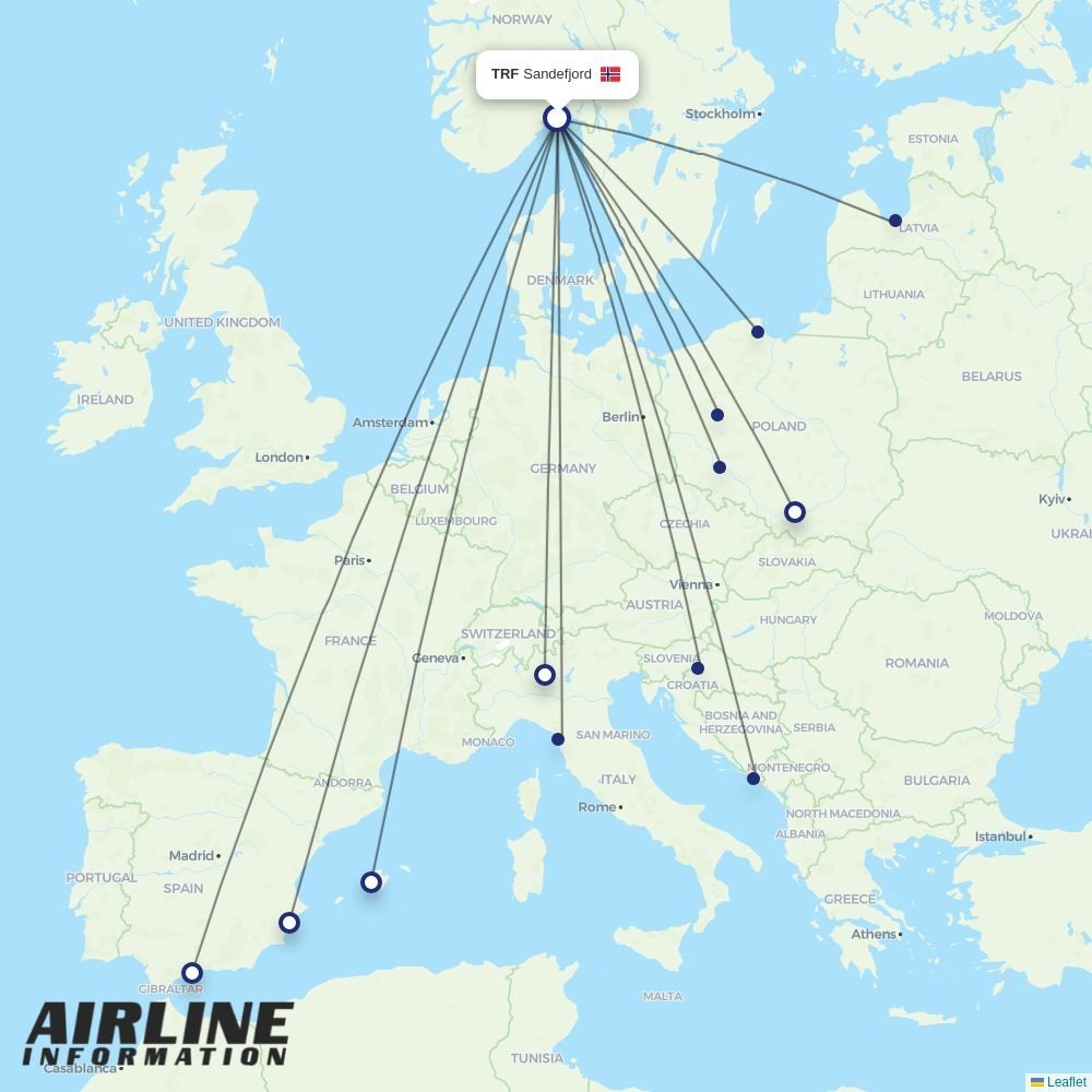 Ryanair routes from TRF