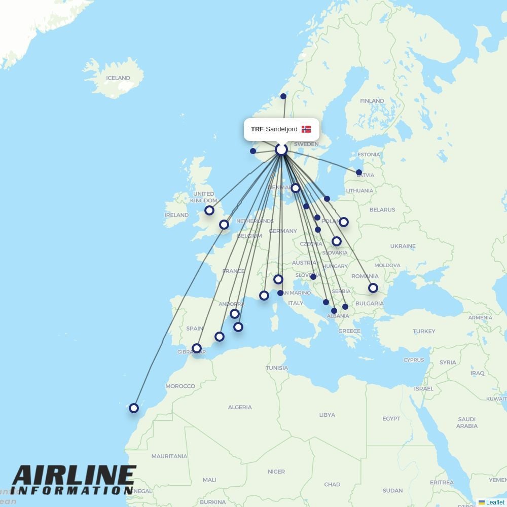 Ryanair UK routes from TRF