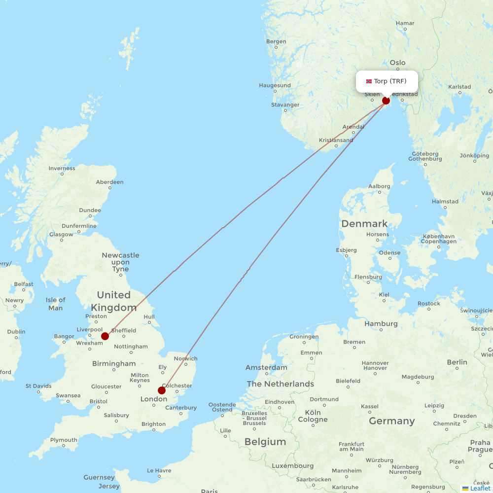 Ryanair UK at TRF route map