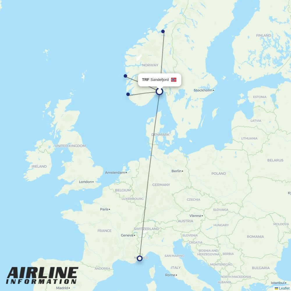 Wideroe routes from TRF