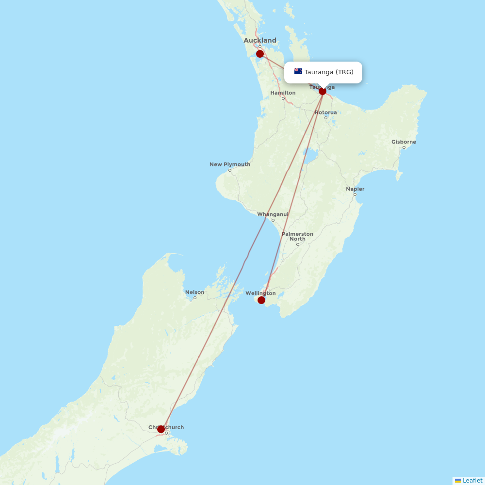 Air New Zealand at TRG route map
