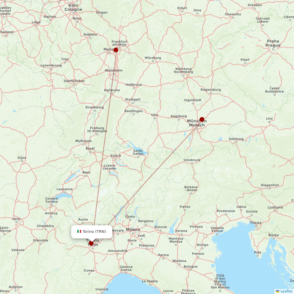 Air Dolomiti at TRN route map