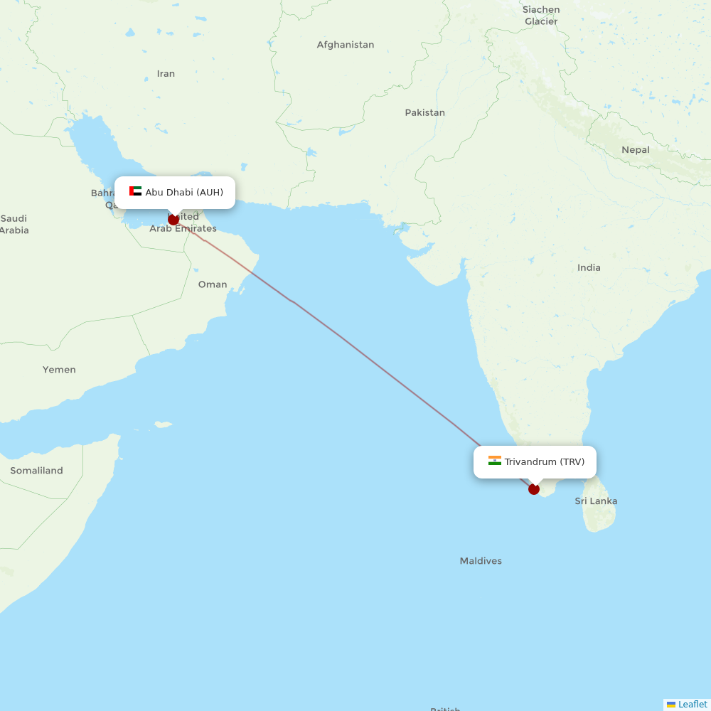 Air Arabia Abu Dhabi at TRV route map