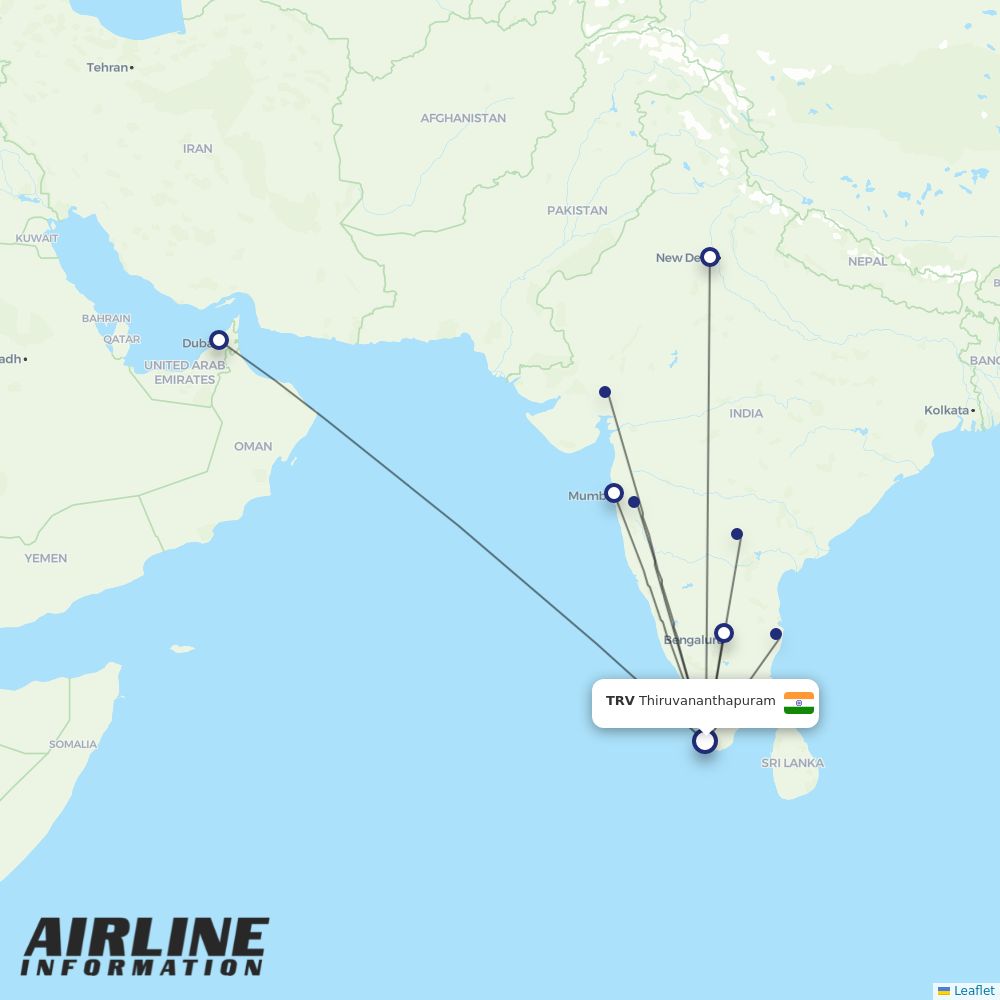 IndiGo routes from TRV