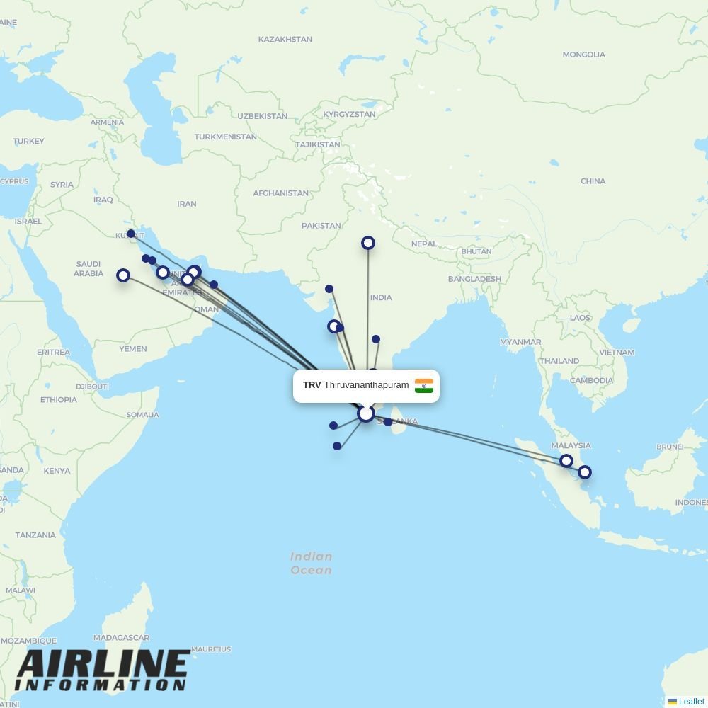 Air India routes from TRV
