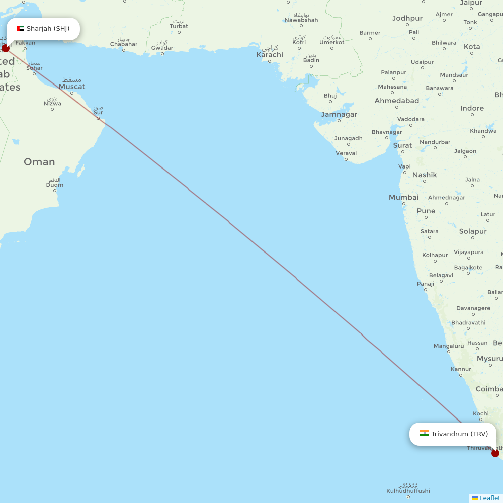 Air Arabia at TRV route map