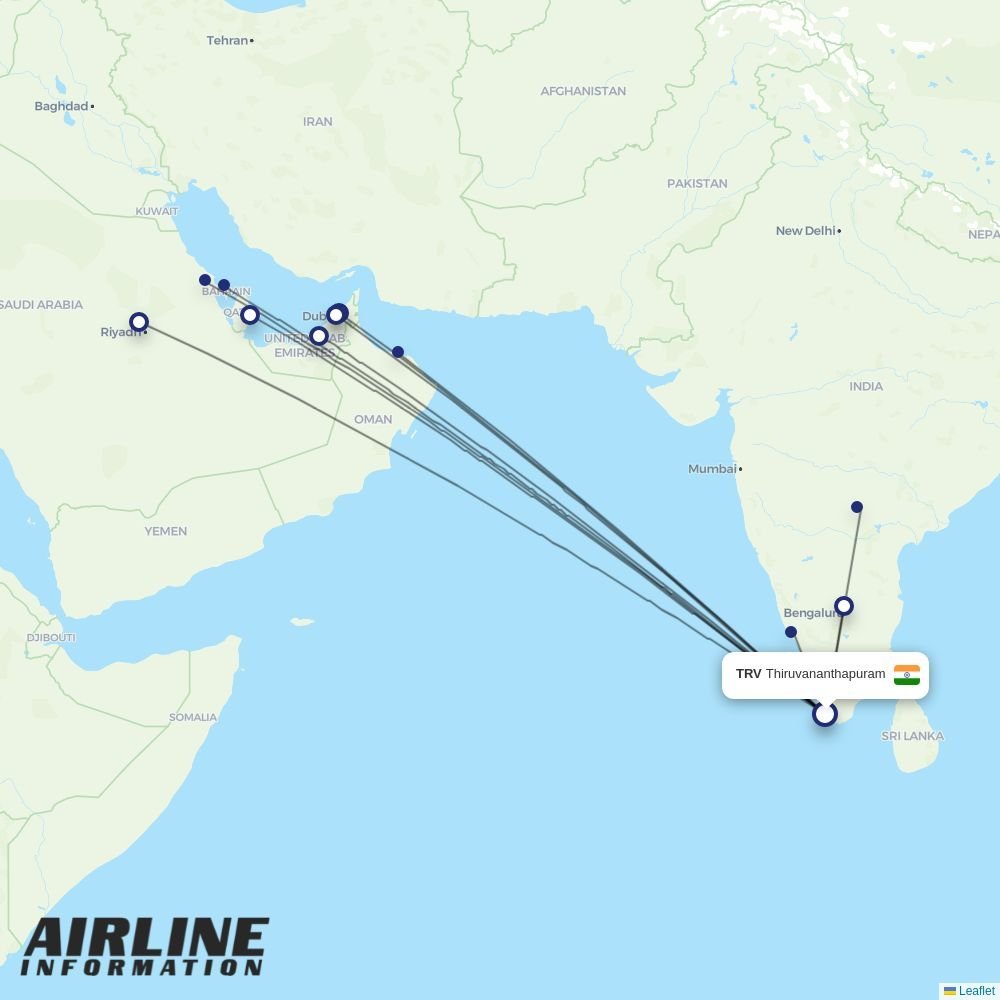 Air India Express routes from TRV