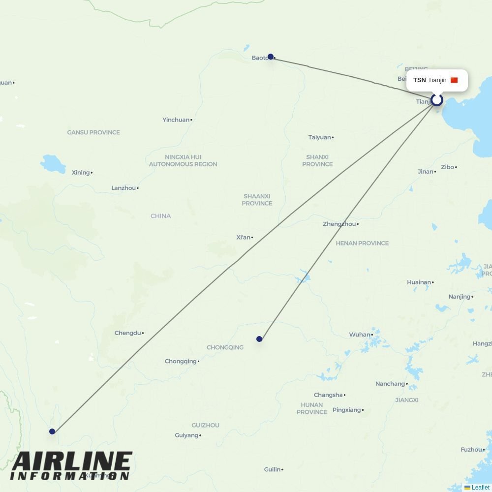 Ruili Airlines routes from TSN