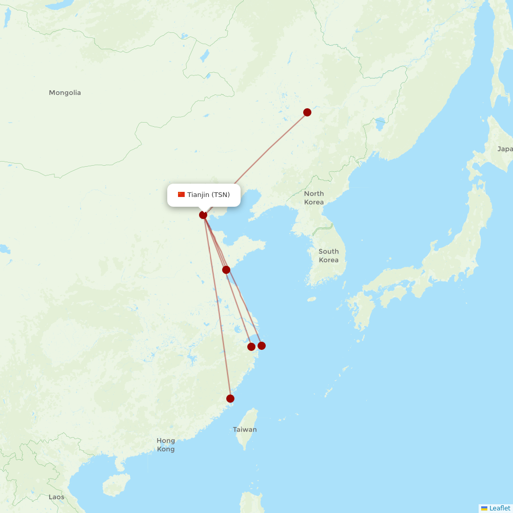 Fuzhou Airline at TSN route map