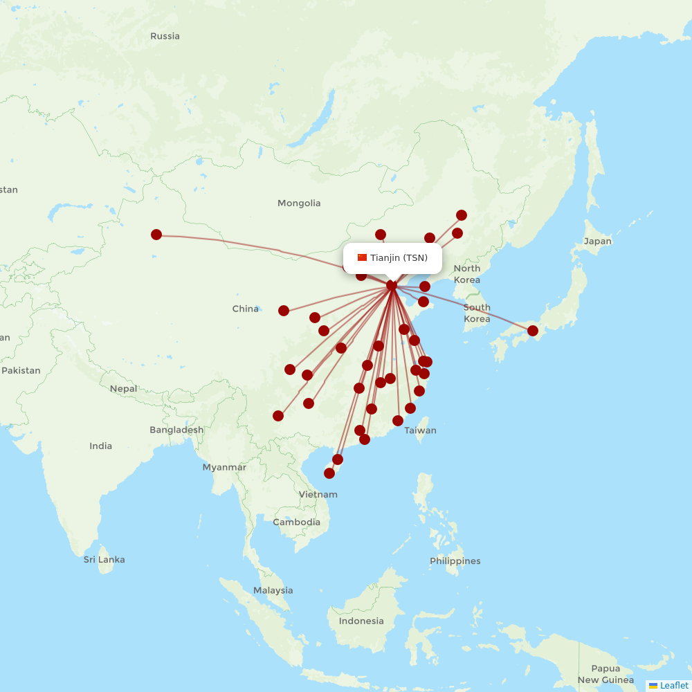 Tianjin Airlines at TSN route map