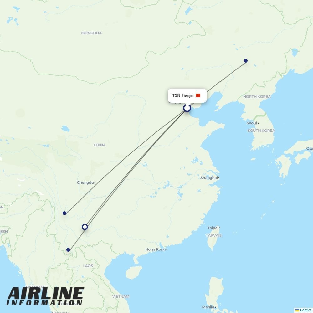 Qingdao Airlines routes from TSN