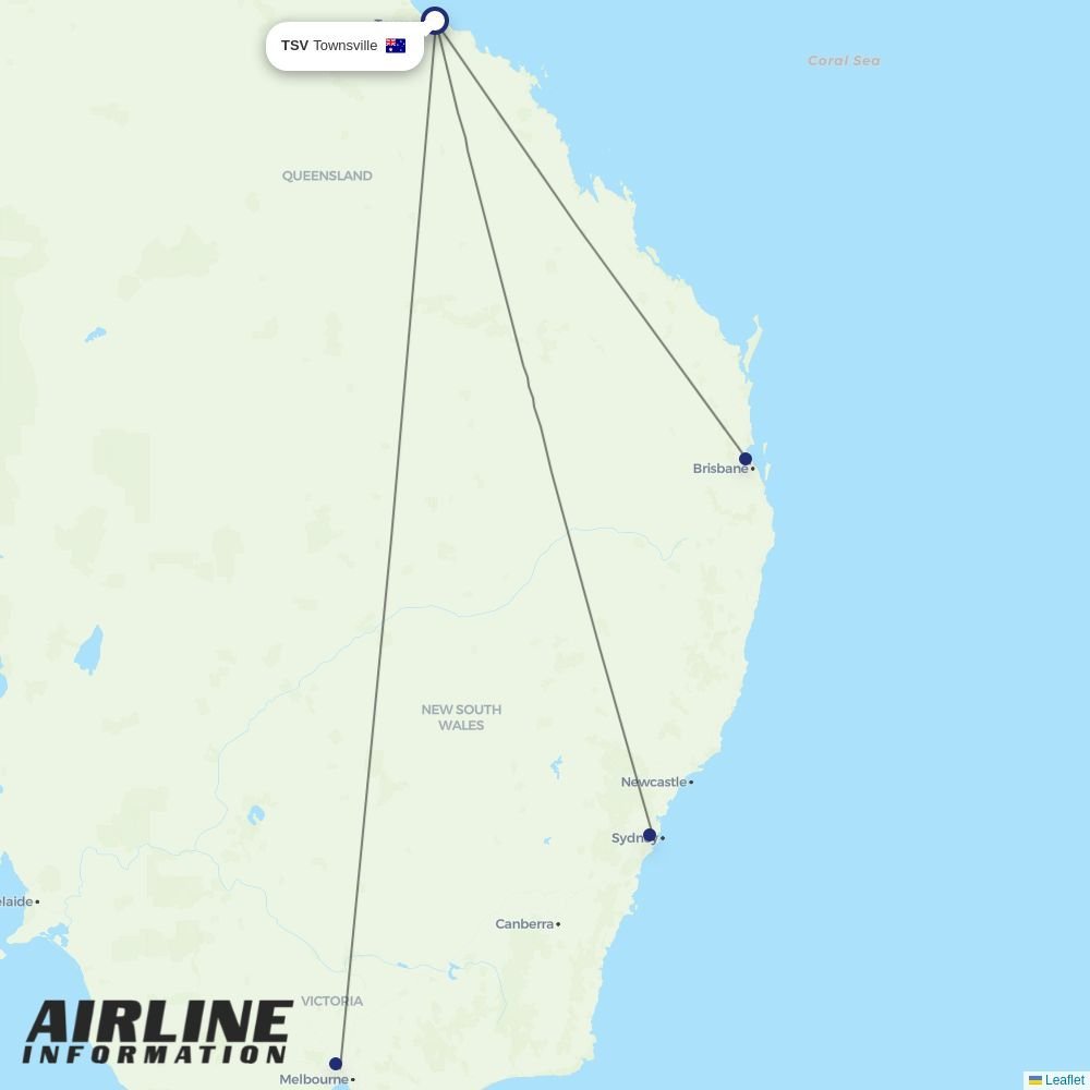 Jetstar routes from TSV
