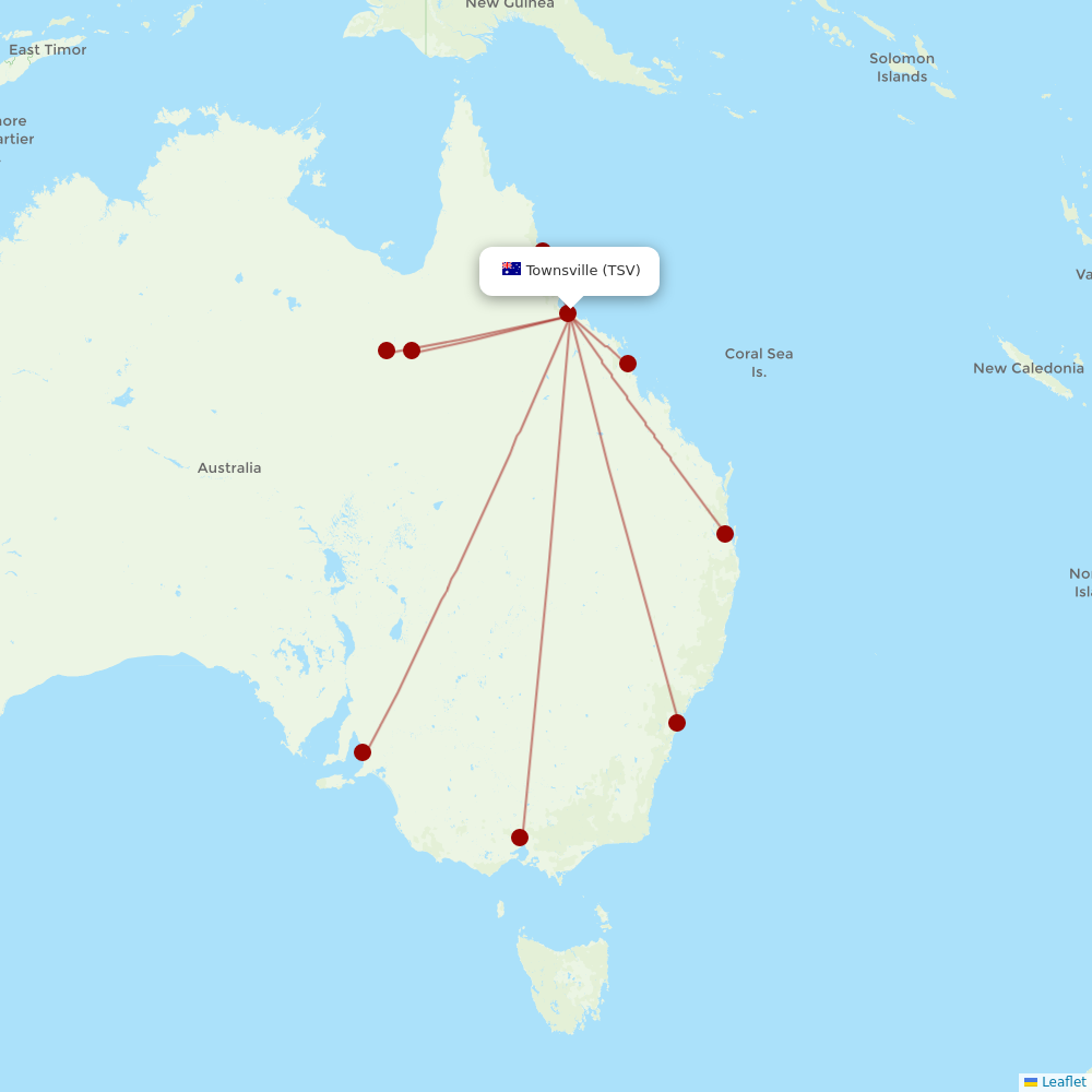 Qantas at TSV route map
